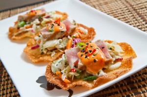 Ahi Tuna Tostadas with Gochujang Lime Aioli 500